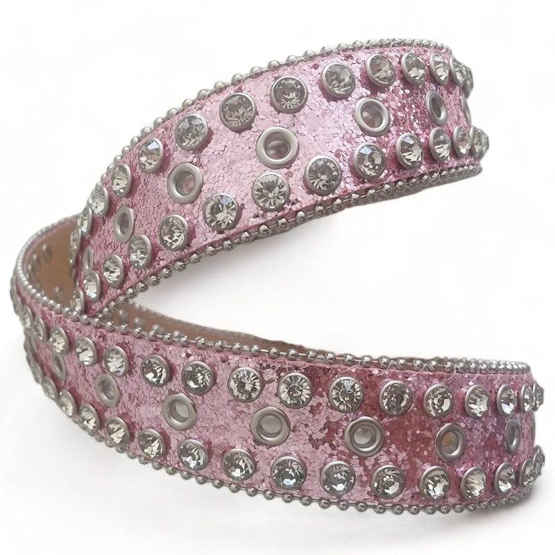 Ceinture en Strass Rose Pailletée -  ceinture pour hommes et femmes - Ceinture en Strass Rose pour un Look Tendance
