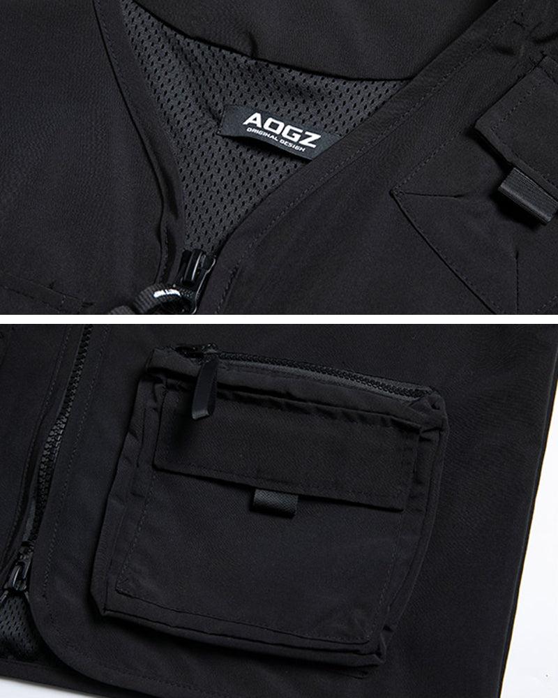 Gilet sans manches noir à poches multiples