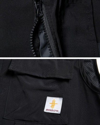 Gilet sans manches noir à poches multiples