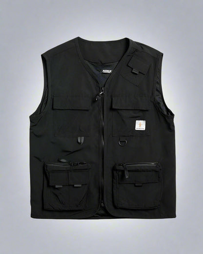 Gilet sans manches noir à poches multiples