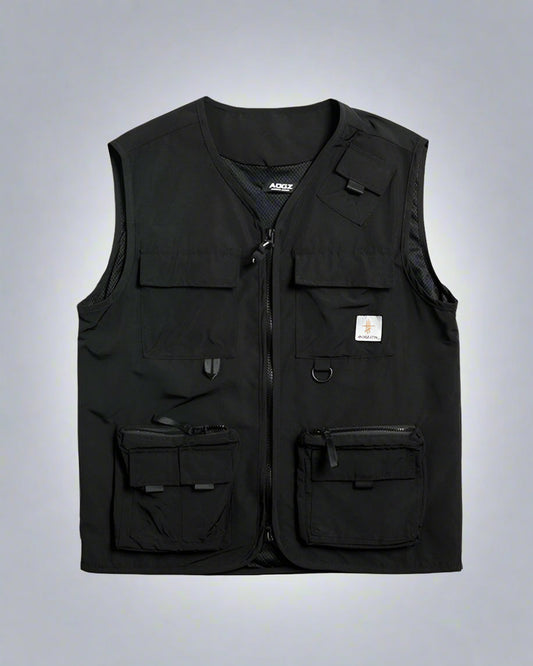 Gilet sans manches noir à poches multiples