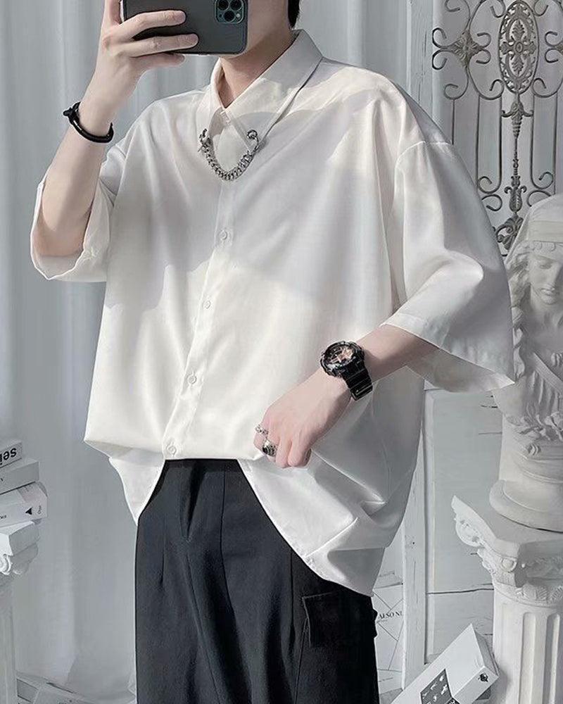 Chemise Chic avec Accent Chaîne - chemise techwear - Chemise Chic Techwear à Manches Courtes avec Chaîne