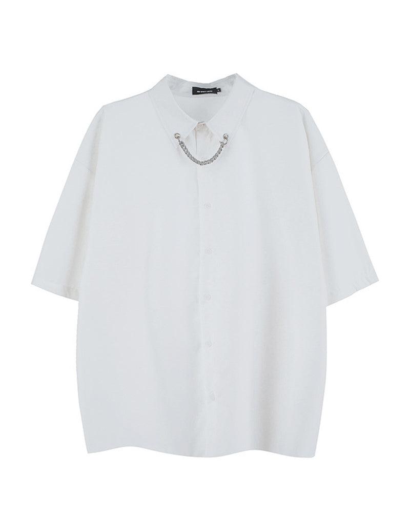 Chemise Chic avec Accent Chaîne -  mode moderne - Chemise Chic Techwear à Manches Courtes avec Chaîne