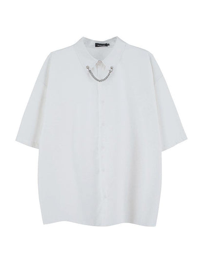 Chemise Chic avec Accent Chaîne -  mode moderne - Chemise Chic Techwear à Manches Courtes avec Chaîne