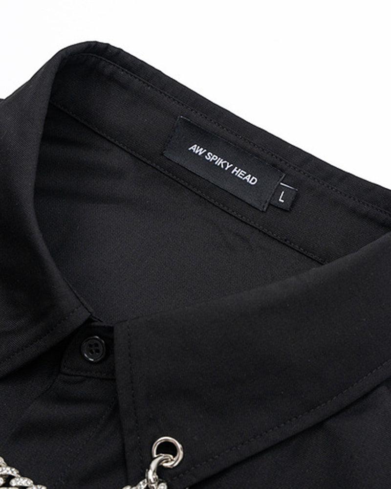 Chemise Chic avec Accent Chaîne -  vêtements urbains - Chemise Chic Techwear à Manches Courtes avec Chaîne