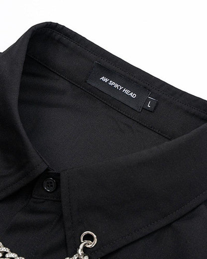Chemise Chic avec Accent Chaîne -  vêtements urbains - Chemise Chic Techwear à Manches Courtes avec Chaîne