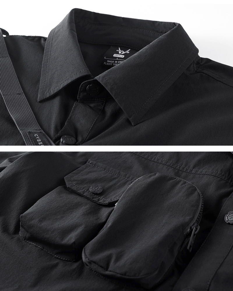 Chemise de Poche Multi-Usage -  style techwear - Chemise Multi-Usage à Manches Détachables et Poches