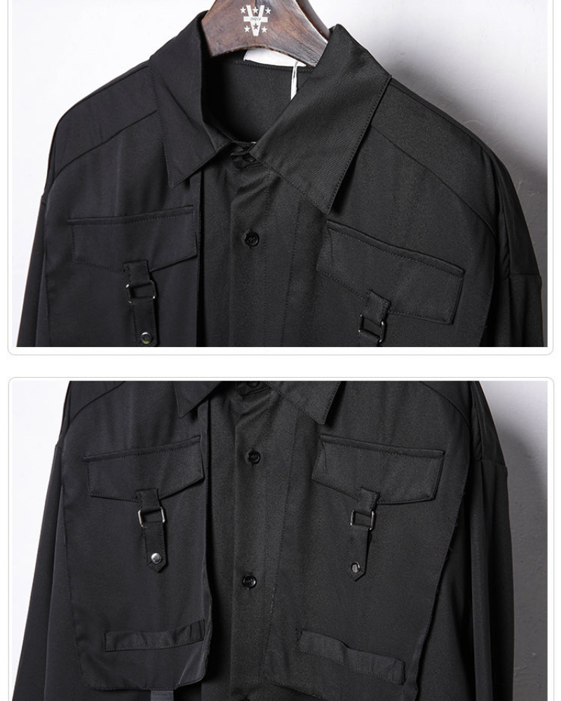 Chemise Haut Cargo Adaptable avec Couture en Ruban -  vêtements techwear - Chemise Cargo Adaptable avec Couture en Ruban