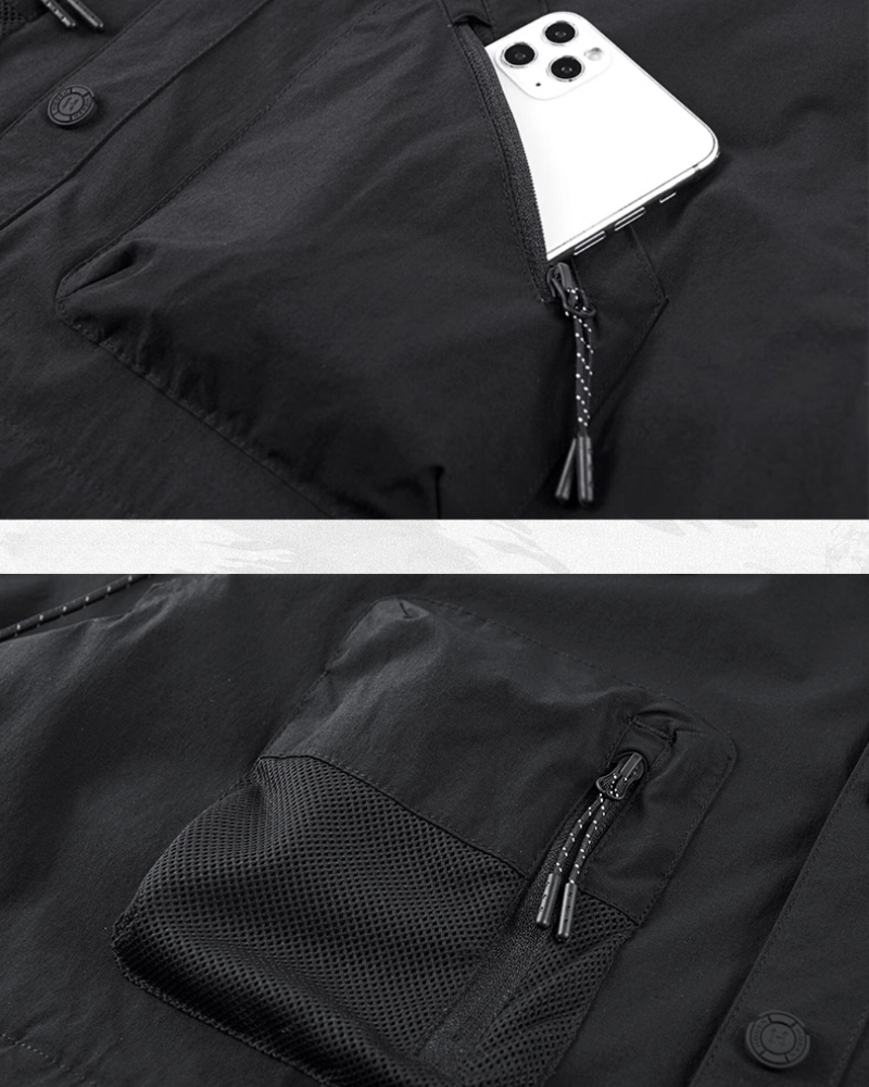 Chemise Haut à Manches Patchwork Chic -  chemises techwear - Chemise Haut à Manches Patchwork Chic pour un Style Élégant