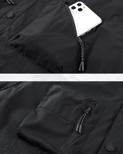Chemise Haut à Manches Patchwork Chic -  chemises techwear - Chemise Haut à Manches Patchwork Chic pour un Style Élégant