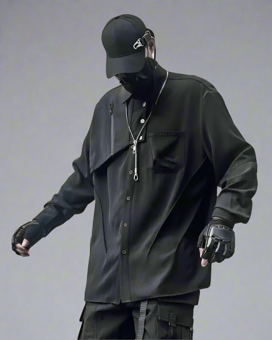 Chemise Haut Noir Chic à Manches Longues - chemise noire - Chemise Noire Chic à Manches Longues pour un Style Urbain