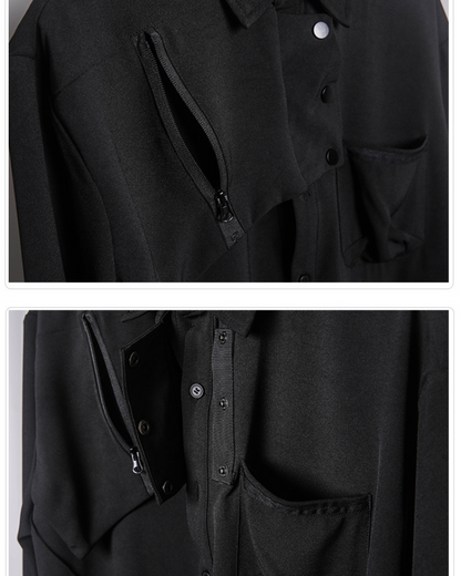 Chemise Haut Noir Chic à Manches Longues - chemise noire - Chemise Noire Chic à Manches Longues pour un Style Urbain