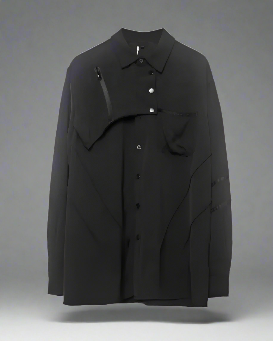 Chemise Haut Noir Chic à Manches Longues - chemisier décontracté - Chemise Noire Chic à Manches Longues pour un Style Urbain
