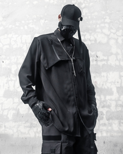 Chemise Haut Noir Chic à Manches Longues -  manches longues - Chemise Noire Chic à Manches Longues pour un Style Urbain