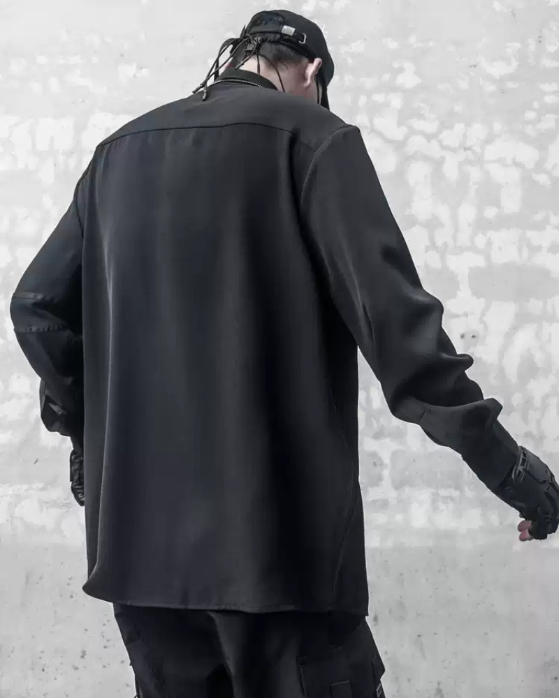 Chemise Haut Noir Chic à Manches Longues -  style urbain - Chemise Noire Chic à Manches Longues pour un Style Urbain
