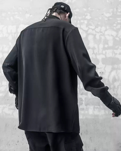 Chemise Haut Noir Chic à Manches Longues -  style urbain - Chemise Noire Chic à Manches Longues pour un Style Urbain