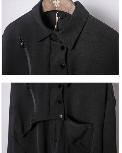 Chemise Haut Noir Chic à Manches Longues -  techwear - Chemise Noire Chic à Manches Longues pour un Style Urbain