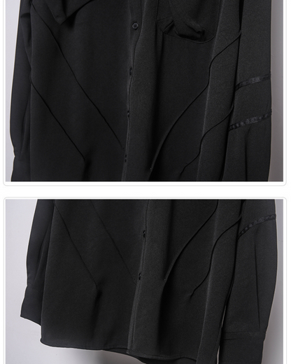 Chemise Haut Noir Chic à Manches Longues -  vêtements urbains - Chemise Noire Chic à Manches Longues pour un Style Urbain