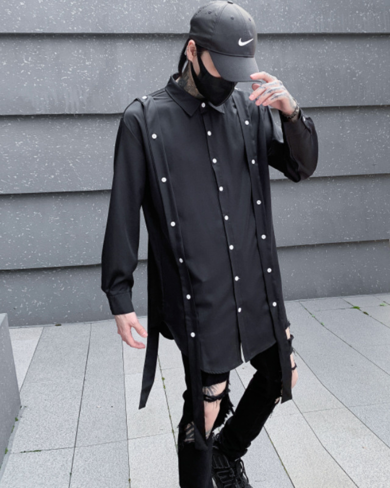 Chemise Haut surdimensionné avec bordure élégante -  chemise avec poches - Chemise surdimensionnée élégante pour un style techwear