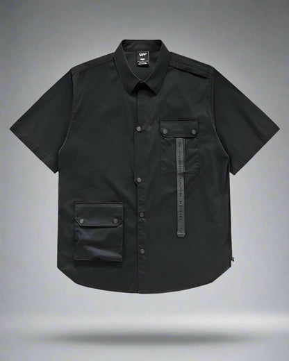 Chemise Haut Techwear Patchwork Dynamique - coton polyester - Chemise Haut Techwear Patchwork en Noir