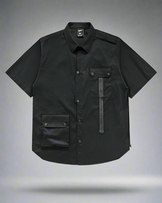 Chemise Haut Techwear Patchwork Dynamique - coton polyester - Chemise Haut Techwear Patchwork en Noir