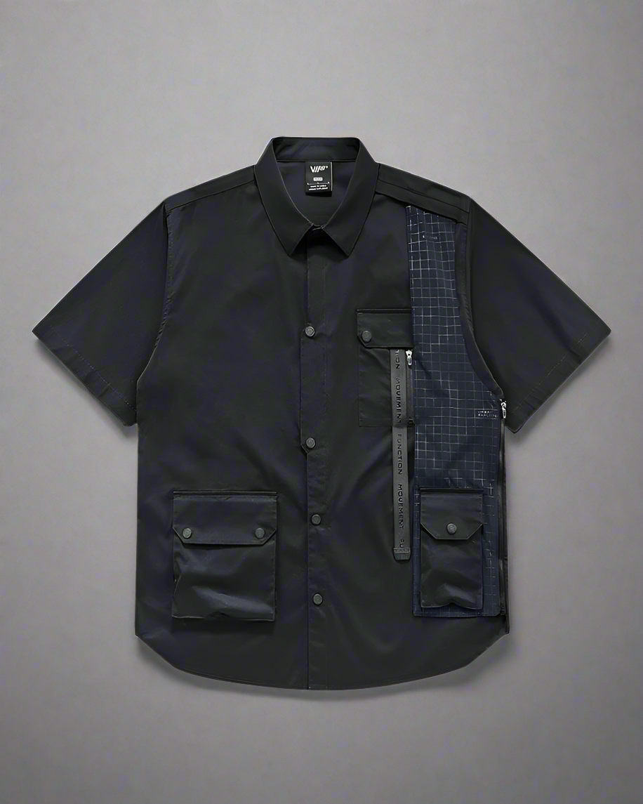 Chemise Haut Techwear Patchwork Dynamique - chemise techwear - Chemise Haut Techwear Patchwork en Noir