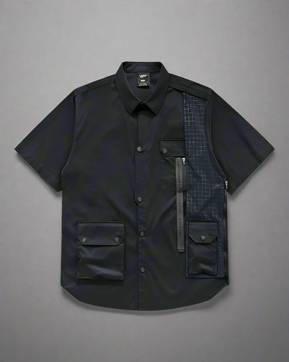 Chemise Haut Techwear Patchwork Dynamique - chemise techwear - Chemise Haut Techwear Patchwork en Noir