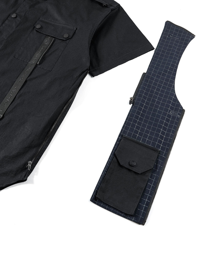 Chemise Haut Techwear Patchwork Dynamique -  techwear futuriste - Chemise Haut Techwear Patchwork en Noir