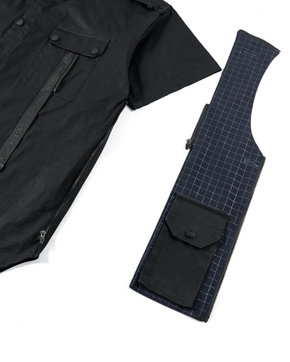 Chemise Haut Techwear Patchwork Dynamique -  techwear futuriste - Chemise Haut Techwear Patchwork en Noir