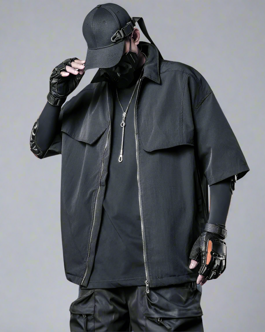 Chemise à Manches Courtes à Zip Dynamique - chemise manches courtes - Chemise à Manches Courtes avec Zip pour un Style Pratique