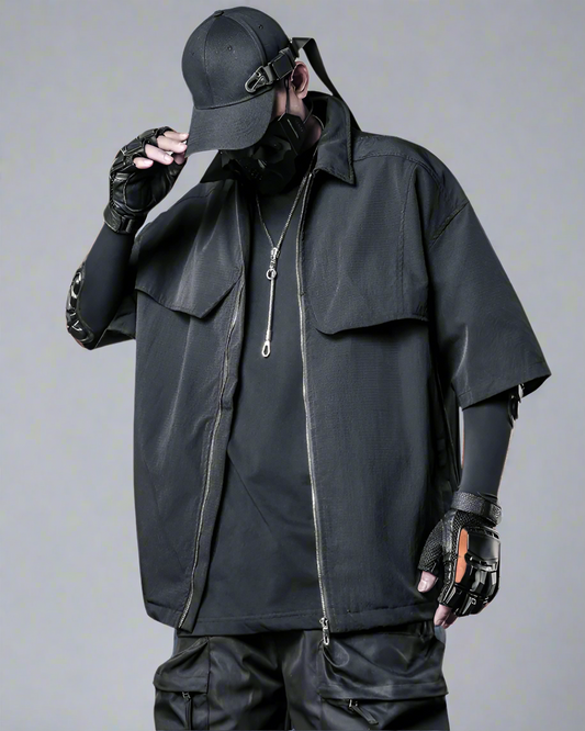 Chemise à Manches Courtes à Zip Dynamique - chemise manches courtes - Chemise à Manches Courtes avec Zip pour un Style Pratique