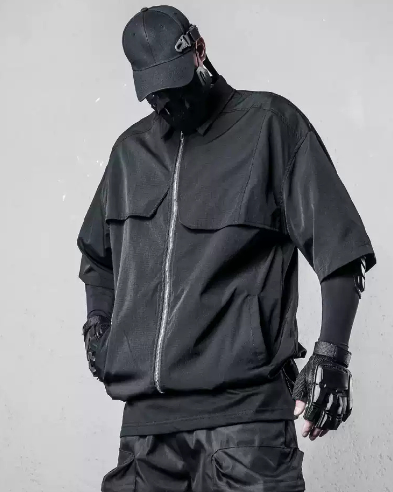 Chemise à Manches Courtes à Zip Dynamique -  esthétique techwear - Chemise à Manches Courtes avec Zip pour un Style Pratique