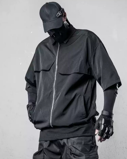 Chemise à Manches Courtes à Zip Dynamique -  esthétique techwear - Chemise à Manches Courtes avec Zip pour un Style Pratique