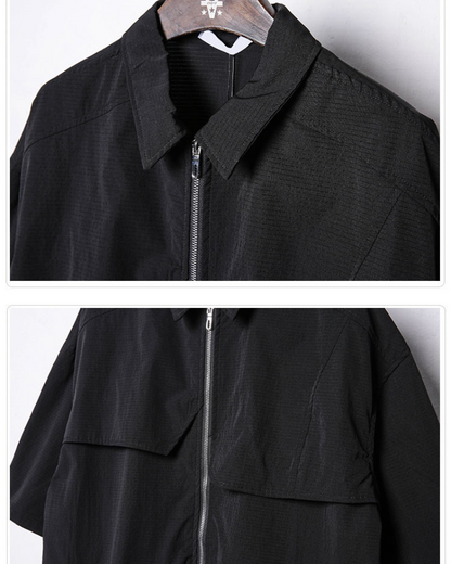 Chemise à Manches Courtes à Zip Dynamique -  noir classique - Chemise à Manches Courtes avec Zip pour un Style Pratique