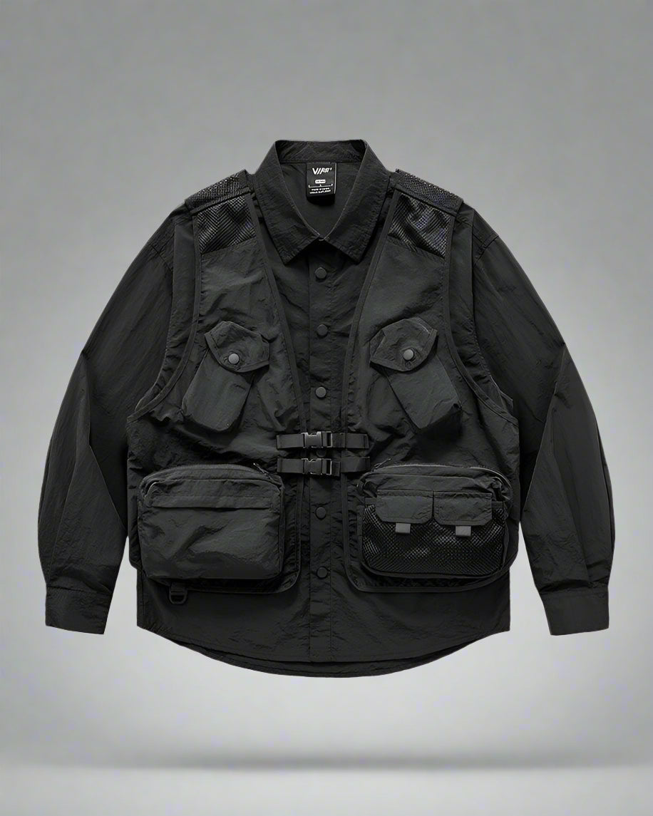 Chemise à Poches Fonctionnelle en Couches - chemise techwear futuriste - Chemise à Poches Fonctionnelle pour Style Techwear
