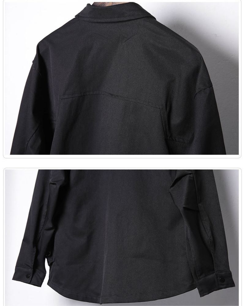 Chemise Utility Patchwork Élégante -  chemise noire - Chemise Utility Patchwork Élégante en noir classique