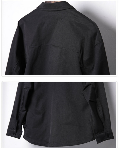 Chemise Utility Patchwork Élégante -  chemise noire - Chemise Utility Patchwork Élégante en noir classique