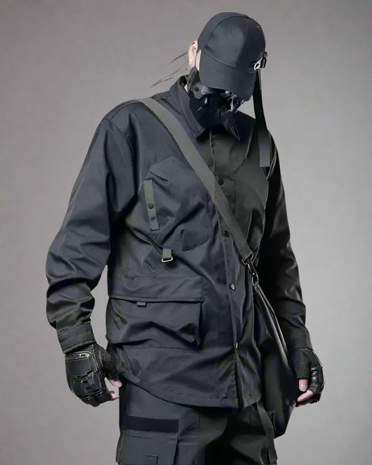 Chemise Utility Patchwork Élégante - chemise patchwork - Chemise Utility Patchwork Élégante en noir classique