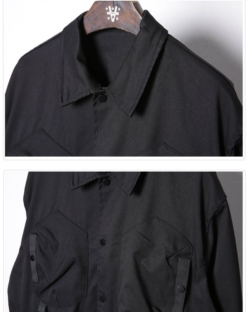 Chemise Utility Patchwork Élégante - design patchwork unique - Chemise Utility Patchwork Élégante en noir classique