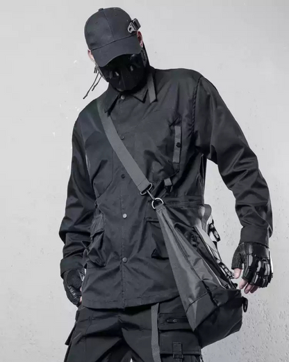 Chemise Utility Patchwork Élégante -  style techwear - Chemise Utility Patchwork Élégante en noir classique