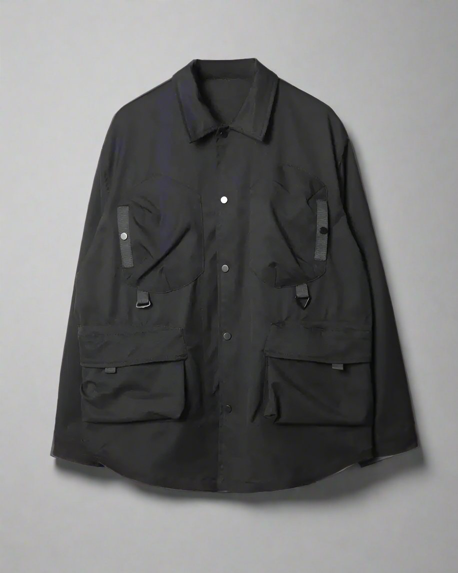 Chemise Utility Patchwork Élégante -  vêtement streetwear - Chemise Utility Patchwork Élégante en noir classique