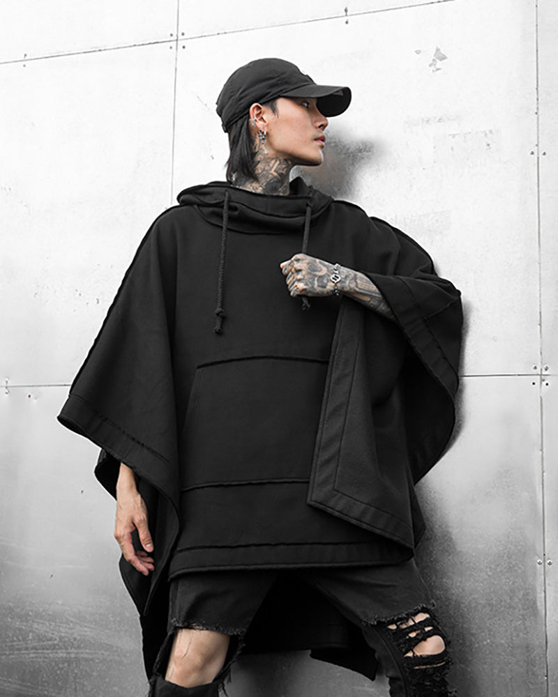 Châle Chic à Capuche -  capuche - Châle Chic à Capuche Noir pour un Style Futuriste