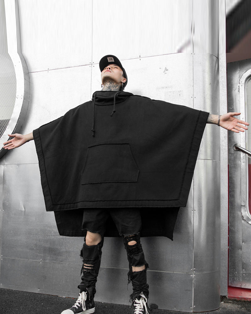 Châle Chic à Capuche -  style ninja - Châle Chic à Capuche Noir pour un Style Futuriste