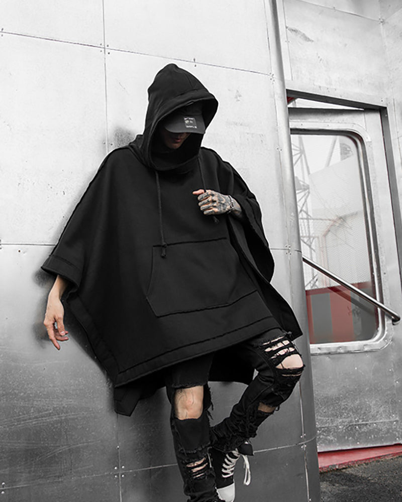 Châle Chic à Capuche -  vêtement confortable - Châle Chic à Capuche Noir pour un Style Futuriste