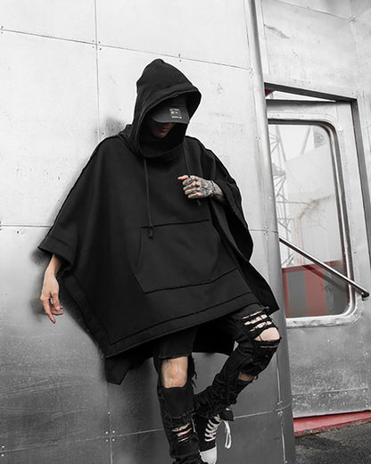 Châle Chic à Capuche -  vêtement confortable - Châle Chic à Capuche Noir pour un Style Futuriste
