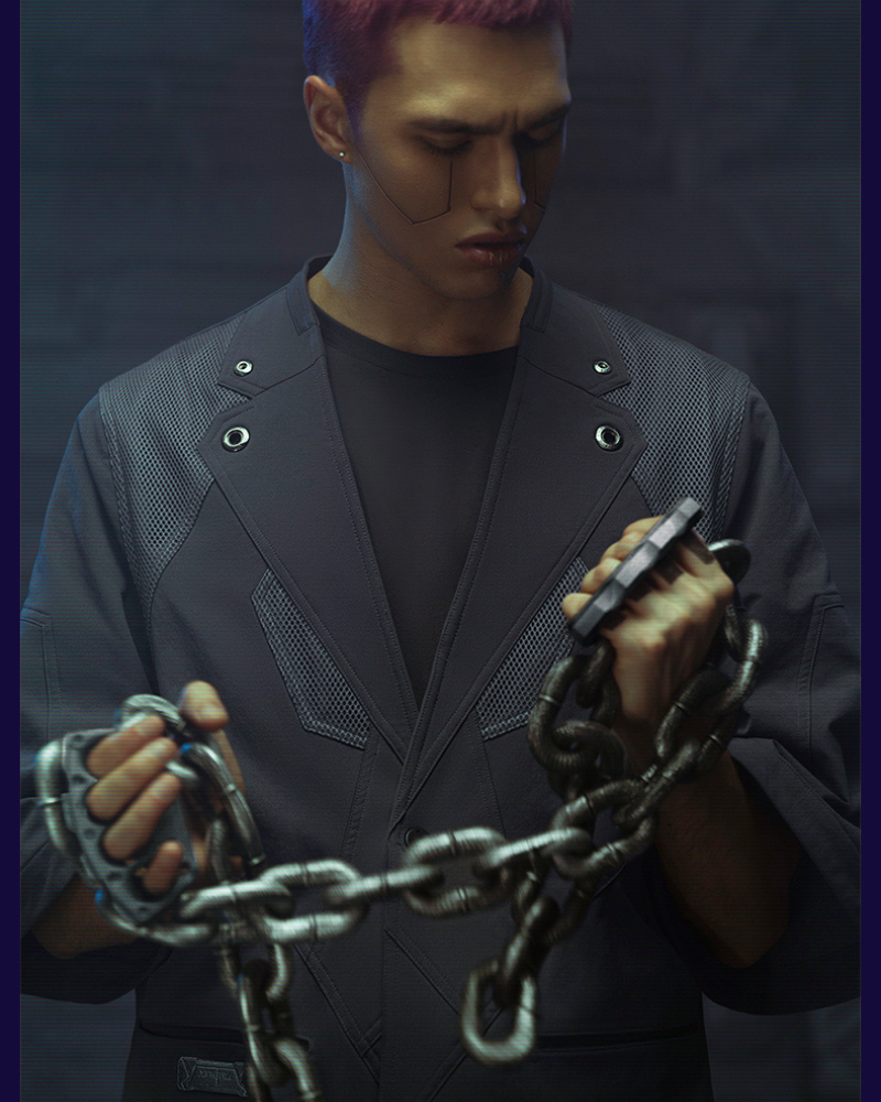 Costume Cyberpunk à Manches Courtes - costume futuriste - Costume Cyberpunk à Manches Courtes au Style Épuré