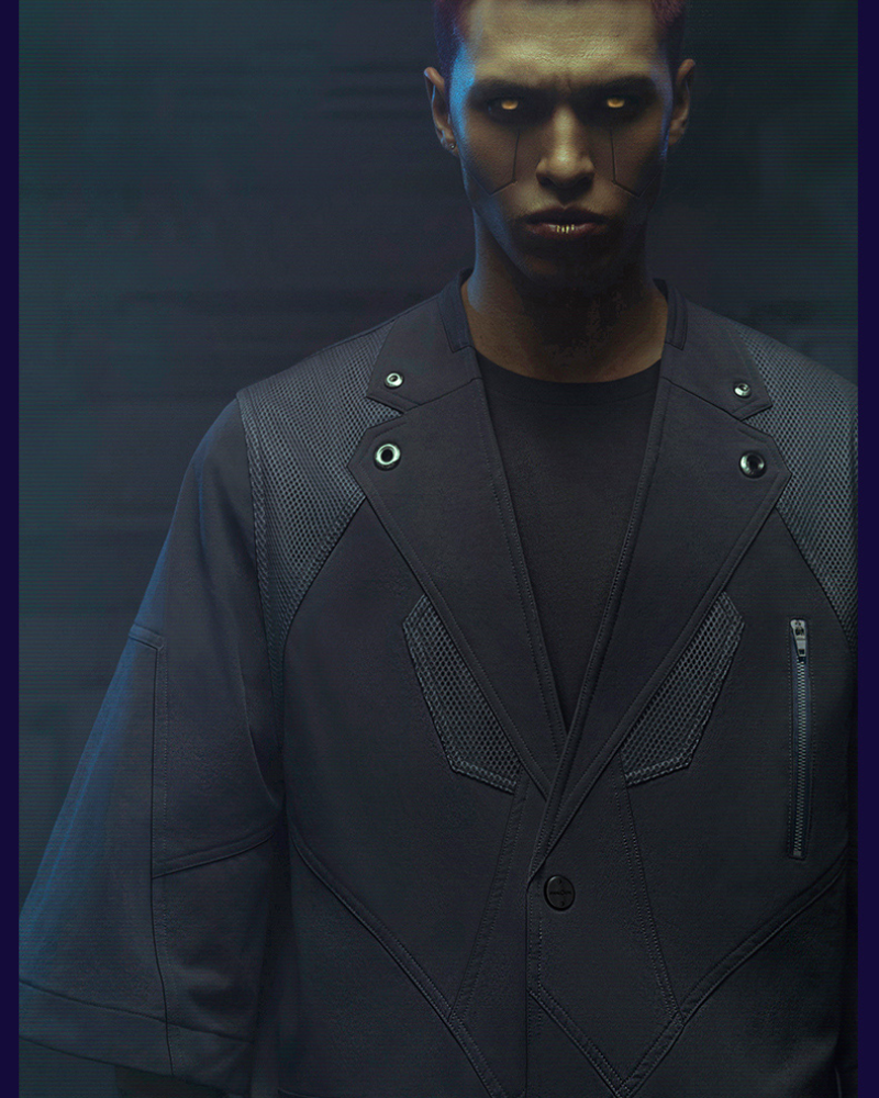 Costume Cyberpunk à Manches Courtes -  ensemble cyberpunk complet - Costume Cyberpunk à Manches Courtes au Style Épuré