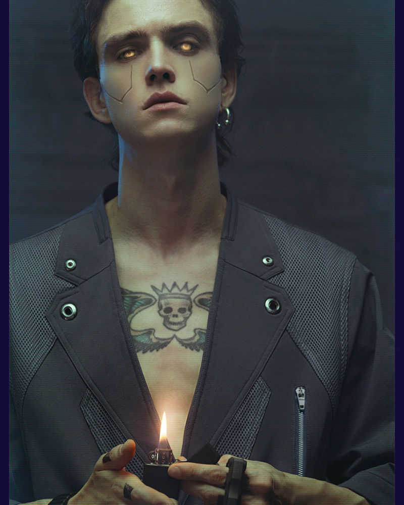 Costume Cyberpunk à Manches Courtes -  exosquelette mesh - Costume Cyberpunk à Manches Courtes au Style Épuré