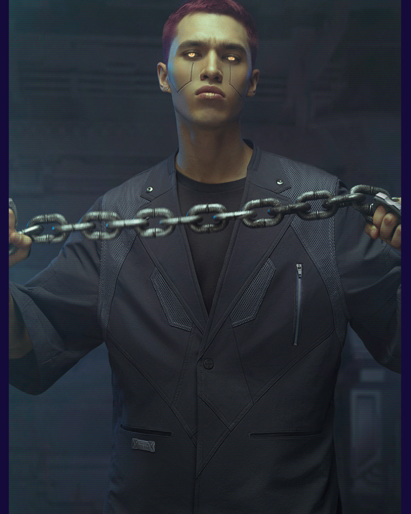 Costume Cyberpunk à Manches Courtes -  fermoir magnétique - Costume Cyberpunk à Manches Courtes au Style Épuré