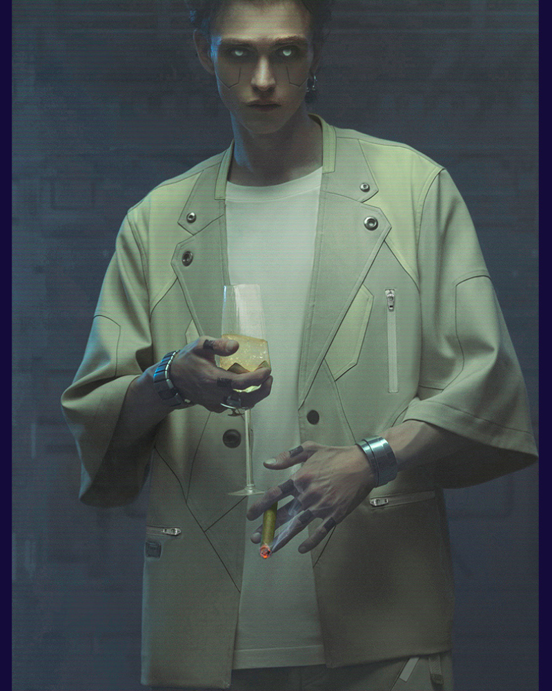 Costume à manches courtes infusé de technologie -  mode urbaine - Costume à manches courtes futuriste pour un look audacieux